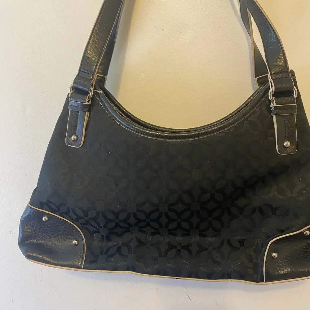 Relic Vintage Y2K Black Faux Leather Monogram HOBO Purse Shoulder Bag Studded